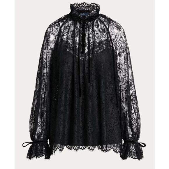 Polo Ralph Lauren Tops - Polo Ralph Lauren Women's Sz 4 Black Sheer Blouson-Sleeve Lace Top